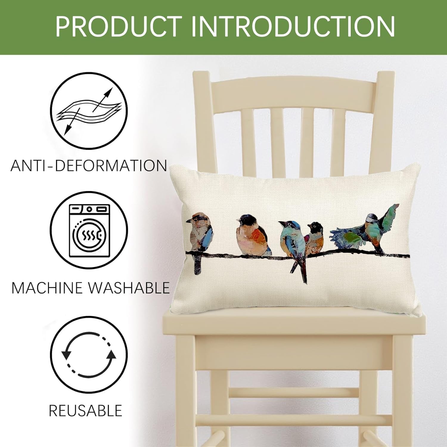 12X20 Lumbar Pillow Decorative Throw Pillows,Small Hand-Painted Outdoor Birds Pillowcases,Spring Summer Pillows Decorative Throw Cushion Covers Linen for Couch Sofa Teal Blue