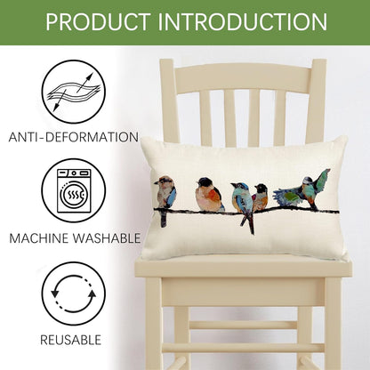12X20 Lumbar Pillow Decorative Throw Pillows,Small Hand-Painted Outdoor Birds Pillowcases,Spring Summer Pillows Decorative Throw Cushion Covers Linen for Couch Sofa Teal Blue