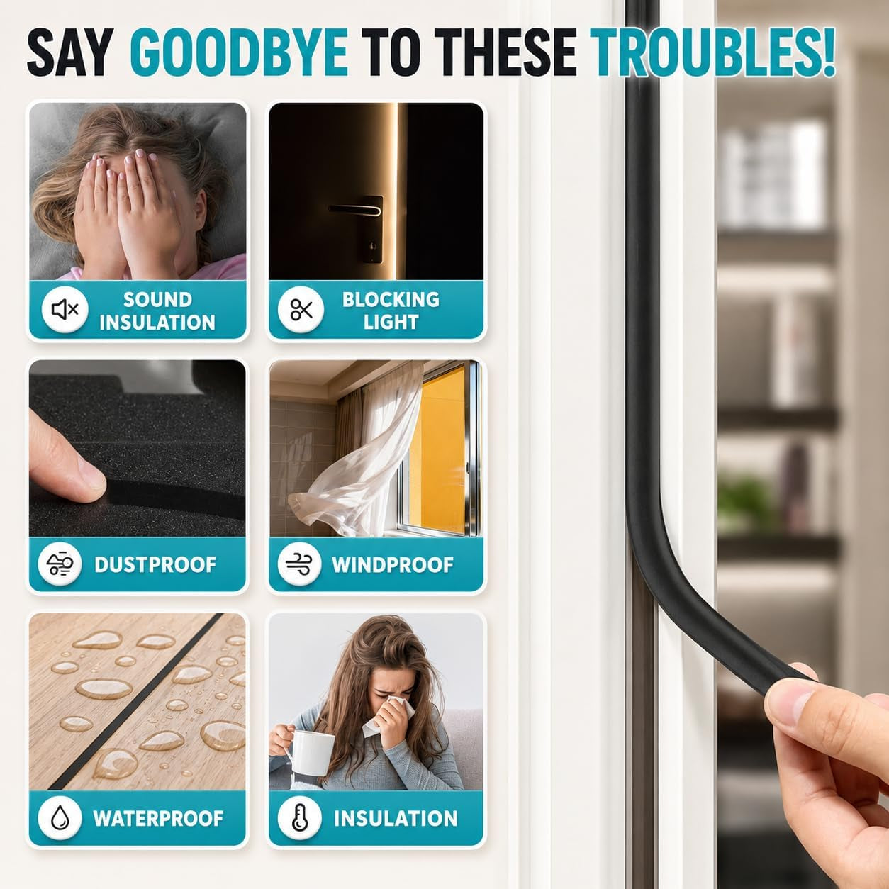 20FT Weather Stripping Door Seal, Self-Adhesive Silicone D-Shaped Seal Strip for Door Frame &amp; Window Gaps, Soundproof Insulation Gap Filler