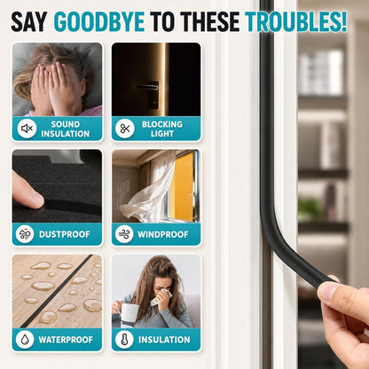 20FT Weather Stripping Door Seal, Self-Adhesive Silicone D-Shaped Seal Strip for Door Frame &amp; Window Gaps, Soundproof Insulation Gap Filler