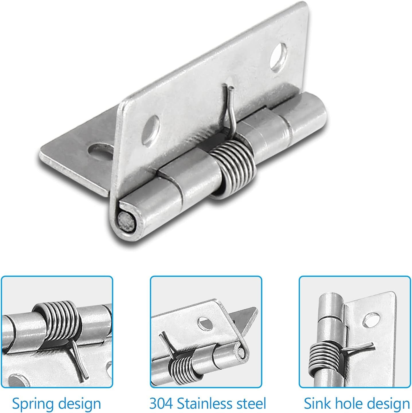 4 Pcs Spring Loaded Hinges for Cabinets, 2 Inch Length Stainless Steel Spring Hinges Self Closing