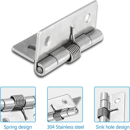 4 Pcs Spring Loaded Hinges for Cabinets, 2 Inch Length Stainless Steel Spring Hinges Self Closing