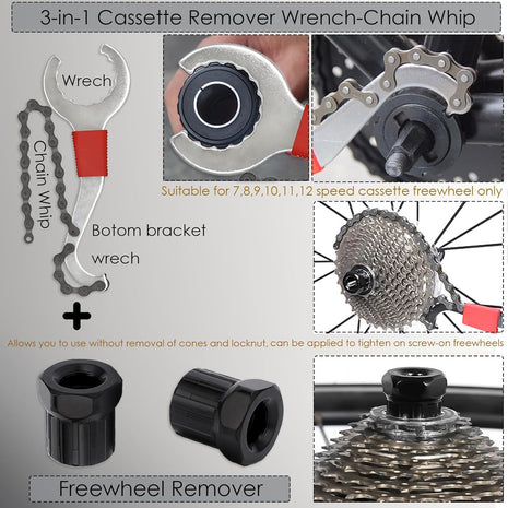 Bike Tool Kit,8 Professional Bicycle Repair Tools for Mountain Bike with 3-In-1 Cassette Remover Wrench Crank Puller Extractor Bottom Bracket Freewheel Remover Link Pliers Chain Breaker (8Pcs-Black)