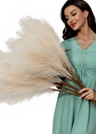8 PCS Faux Pampas Grass Decor 38"/3.1FT Tall Fake Pompas Floral Large Artificial Pompous Grass Branches Plants for Floor Vase Filler Home Boho Decoration (Cream/Beige)