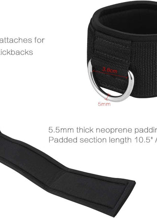 Ankle Wrist Cuffs Neoprene Padded Straps D-Ring Glute Kickback for Cable Machines Legs Exercise Adjustable Fitness