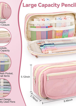 61 PCS Aesthetic School Supplies with Cute Pencil Case, Pastel No Bleed Highlighters, Gel & Erasable Pens, Mechanical Pencils, Refills, Complete Essentials Stationery Kit for Students (Pink)