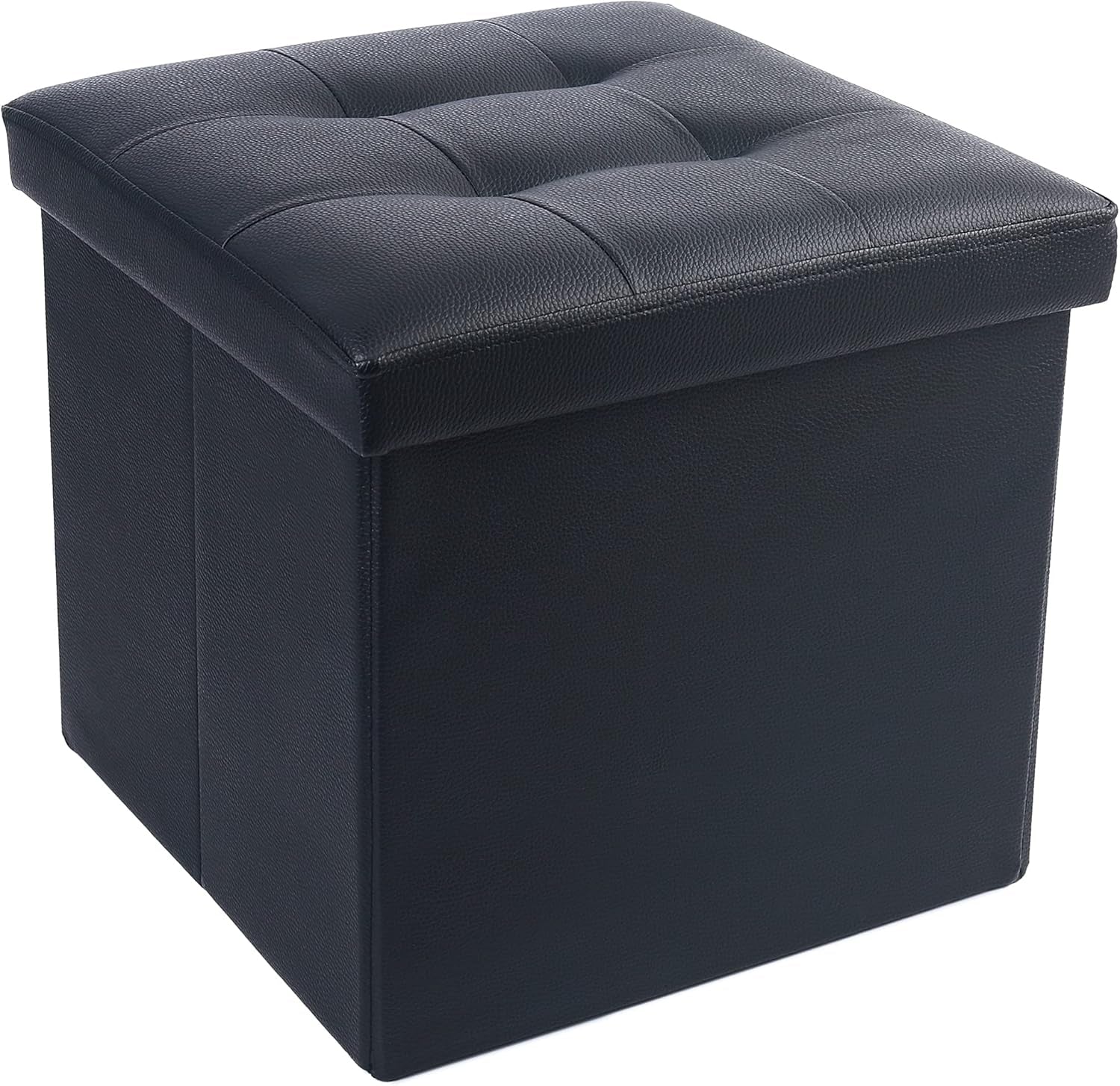Storage Ottoman, Foldable Foot Rest Stool, 13X12X12 Inches Small Leather Bench with Storage, Holds up to 260 Lb, for Living Room, Bedroom, Dorm, Black
