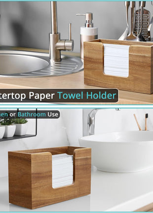 Paper Towel Dispenser Countertop, Acacia Wood Bathroom Paper Towel Holder, Napkin Holder for Kitchen, Multifold C-Fold, Z-Fold, Trifold for Bathroom Toilet Home