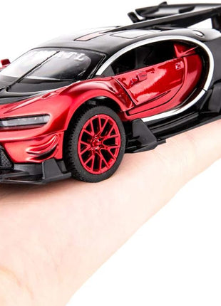 Bugatti Vision GT Supercar 1/32 Zinc Alloy Die Casting Pull Back Car Model Toy Sound and Light for Boy Girl Gift （Red）