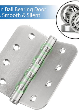 4'' Ball Bearing Door Hinges Stainless Steel Heavy Duty Hinges 4 X 4 Inch with 5/8 Inch Radius Corners Commercial Grade 3 Pack (Silver)