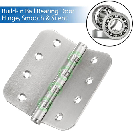 4'' Ball Bearing Door Hinges Stainless Steel Heavy Duty Hinges 4 X 4 Inch with 5/8 Inch Radius Corners Commercial Grade 3 Pack (Silver)