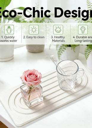 2 PCS Water Absorbing Diatomite Coasters, Stone Drying Mat for Kitchen Counter, Quick Dry Stone Mat Trays for Bathroom Kitchen Counter, Soap Dish Tray Used for Hand Soaps (White, 8.3" X 4")