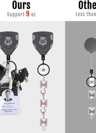 Heavy Duty Retractable Keychain with Belt Clip, ID Badge Reel Key Chain, Badge Holder with 31.5' Steel Cord and Key Ring, 9.0Oz, Black