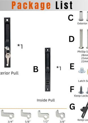 Sliding Glass Door Set, 6-5/8", Black - Patio Door Handle Replacement Thick Used on Both Left and Right-Handed. (Keyed)