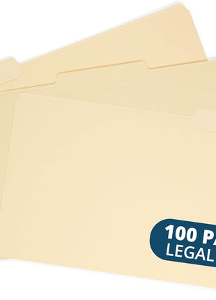Blue Summit Legal File Folder, 100 per Box, 1/3 Tab Manila Legal Folder for Organizing and File Storage