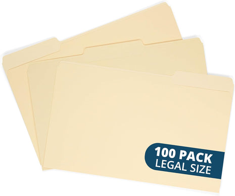 Blue Summit Legal File Folder, 100 per Box, 1/3 Tab Manila Legal Folder for Organizing and File Storage