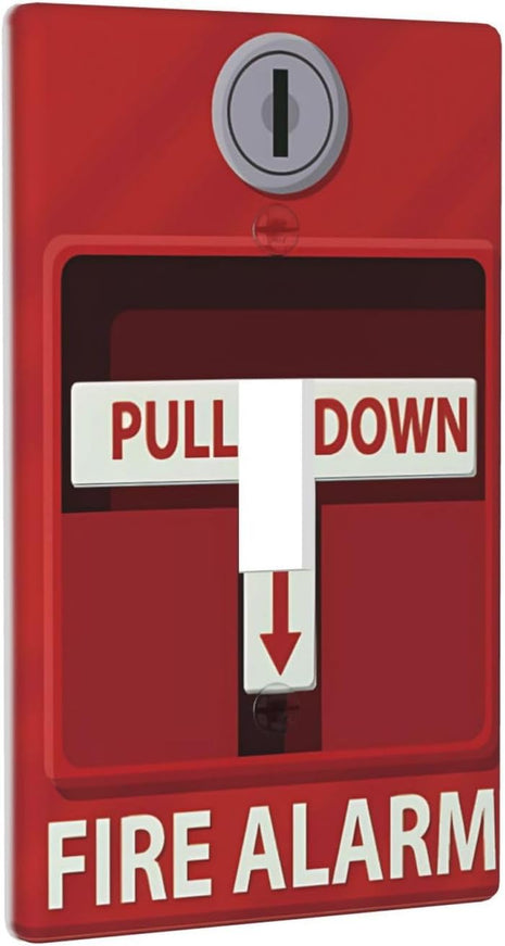 Fire Alarm Cool Funny Light Switch Cover Decorative Single Toggle 1 Gang Wall Plate Vintage Outlet Cover for Teens Room Fun Novelty Gift Kitchen Accessories Decor Bedroom