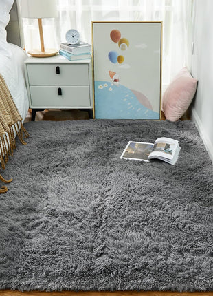 Area Rugs for Living Room Bedroom, Washable Non-Slip Fluffy Soft Grey Shag Carpet, Indoor Floor Gray 4X6 Fuzzy Shaggy Living Room Plush Rug for Kids Home Dorm Decor Aesthetic