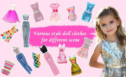 51 PCS Doll Clothes and Accessories Including Fashion Dresses, Tops and Pants Outfits, Party Dresses, Swimsuits Bikini 38 PCS Shoes Hangers and Other Accessories for 11.5 Inch Dolls