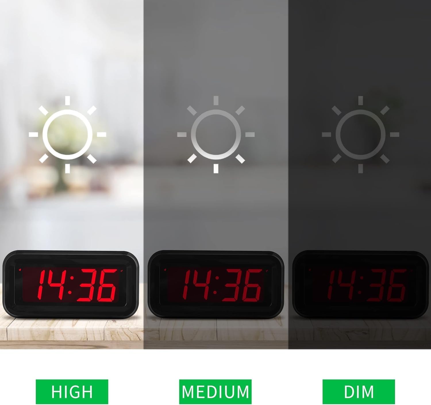 Alarm Clock, LED Digital Clock, Small Wall Clock, Battery Operated, Adjustable 3-Level Led Brightness, Dim Night Mode, 12/24Hr, Cordless, Constantly 1.2&