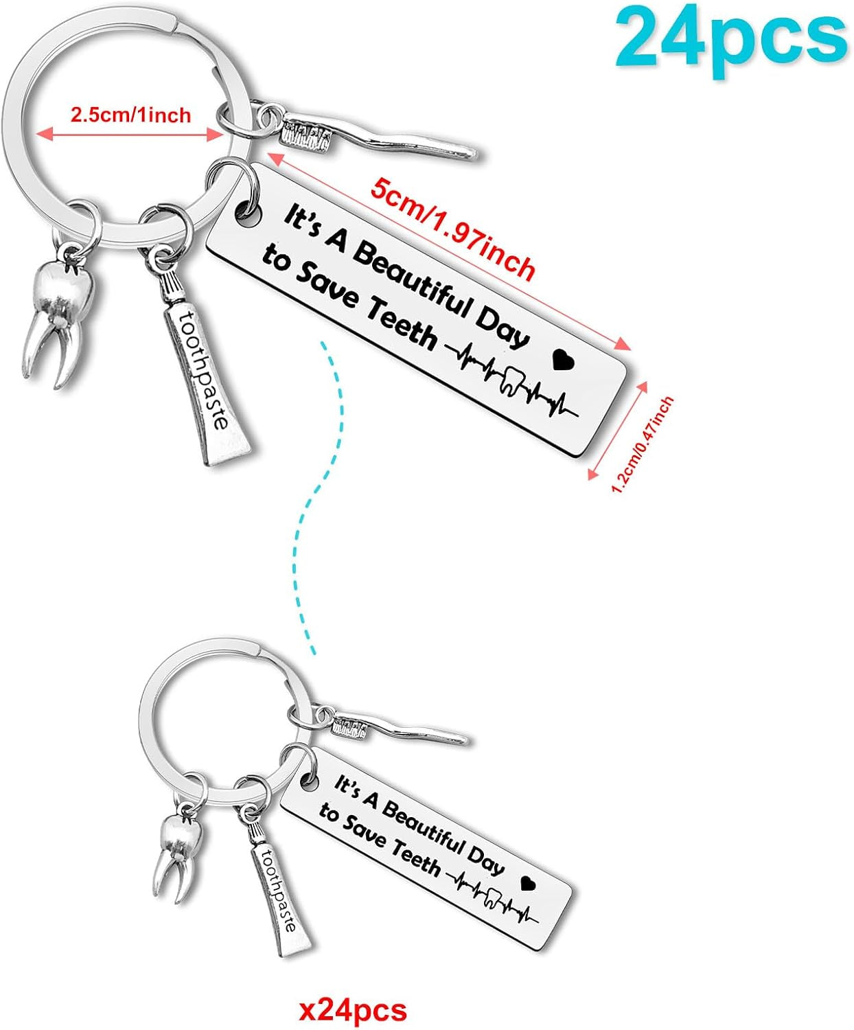 24Pcs Dentist Keychain Gifts for Men Women Dental Hygienist Jewelry Bulk Gifts for Dentist Assistant Keyring Dentist Graduation Gift Nurse Doctor Dentist Office Orthodontist Gift