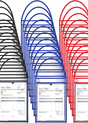 30 Pack Shop Ticket Holders for 9 X 12 Inches Hanging Sleeve Job Ticket Holders with Strap, Both Sides Clear, Black, Red, Blue
