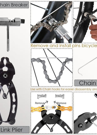 Bike Tool Kit,8 Professional Bicycle Repair Tools for Mountain Bike with 3-In-1 Cassette Remover Wrench Crank Puller Extractor Bottom Bracket Freewheel Remover Link Pliers Chain Breaker (8Pcs-Black)