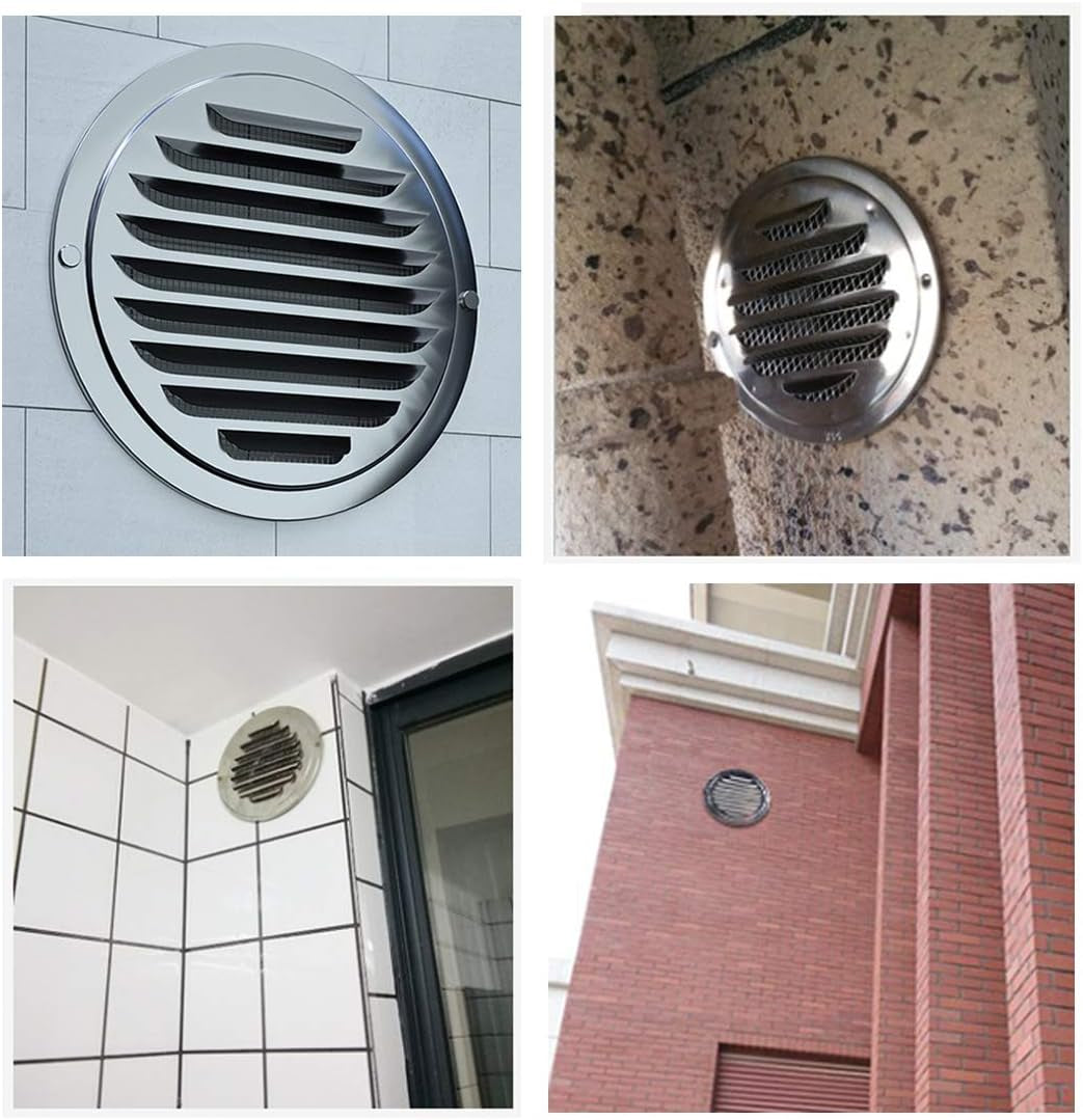4 Inch round Soffit Air Vent Stainless Steel Louver Grille Cover Wall Air Ventilation Outlet Hood with Built-In Screen Mesh for Kitchen Bedroom Bathroom Office Etc