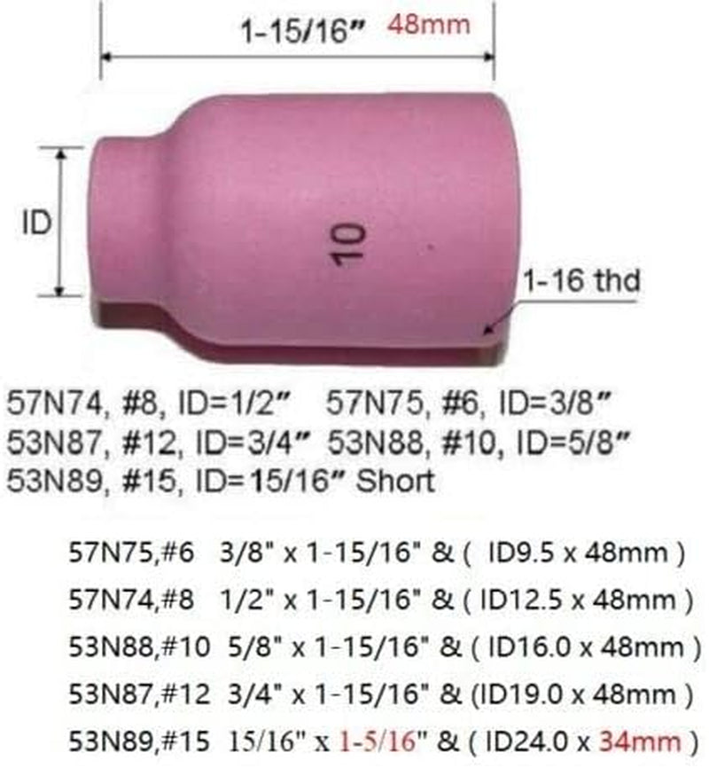 TIG Gas Lens Alumina Nozzle Ceramic Cup Jumbo Large Diameter 53N87 12