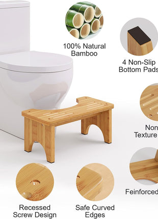 Bamboo Toilet Stool, Wooden Squatting Potty Stool for Adults, 7 Inch Toilet Stool Squat Adult, Non-Slip Wood Poop Stool for Bathroom, Portable Toilet Foot Pooping Steps for Kids
