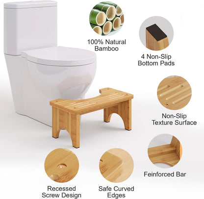 Bamboo Toilet Stool, Wooden Squatting Potty Stool for Adults, 7 Inch Toilet Stool Squat Adult, Non-Slip Wood Poop Stool for Bathroom, Portable Toilet Foot Pooping Steps for Kids