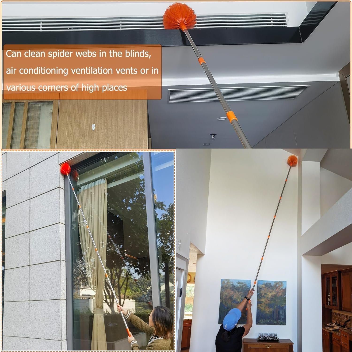 20+ Feet High Reach Dusting Kit with 3-14 Ft Extension Pole //2 in 1 Window Cleaning Kit // High Ceiling Duster // Cobweb Microfiber Duster // Outdoor &amp; Indoor Extendable Duster Cleaning Kit