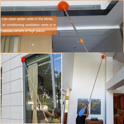 20+ Feet High Reach Dusting Kit with 3-14 Ft Extension Pole //2 in 1 Window Cleaning Kit // High Ceiling Duster // Cobweb Microfiber Duster // Outdoor &amp; Indoor Extendable Duster Cleaning Kit