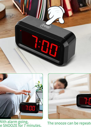 Alarm Clock, LED Digital Clock, Small Wall Clock, Battery Operated, Adjustable 3-Level Led Brightness, Dim Night Mode, 12/24Hr, Cordless, Constantly 1.2'' Digits Display for Bedroom/Travel,Easy to Set