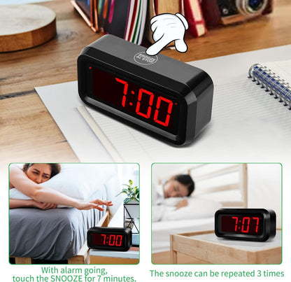 Alarm Clock, LED Digital Clock, Small Wall Clock, Battery Operated, Adjustable 3-Level Led Brightness, Dim Night Mode, 12/24Hr, Cordless, Constantly 1.2&
