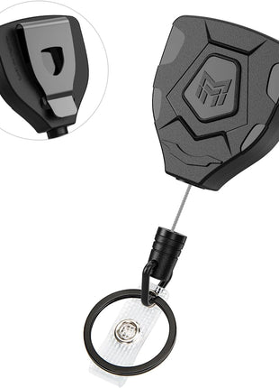 Heavy Duty Retractable Keychain with Belt Clip, ID Badge Reel Key Chain, Badge Holder with 31.5' Steel Cord and Key Ring, 9.0Oz, Black