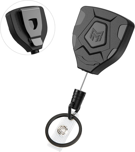 Heavy Duty Retractable Keychain with Belt Clip, ID Badge Reel Key Chain, Badge Holder with 31.5' Steel Cord and Key Ring, 9.0Oz, Black