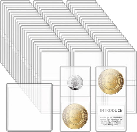 200 Pack Double Pocket Coin Flips, 2X2 Inch Clear Plastic Coin Sleeves for All Coins, Jewelry, Rings Earrings Gemstones Collection Supplies & Protectors (Double Rectangular)