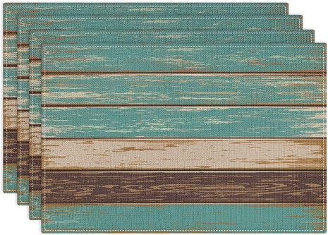Farmhouse Placemats Set of 4, 12X18 Inch Vintage Green and Brown Art Painting Table Mats for Outdoor Home Party Kitchen Dining Decoration
