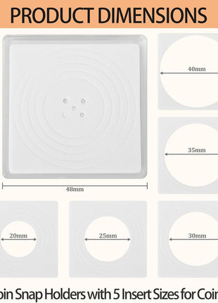 60 Pcs Coin Holders for Collectors, Clear Coin Cases with 5-Size Sponge Gaskets 20/25/30/35/40Mm, Plastic Coin Slabs and Coin Protectors for Silver Dollar Collectors Collection Supplies, White
