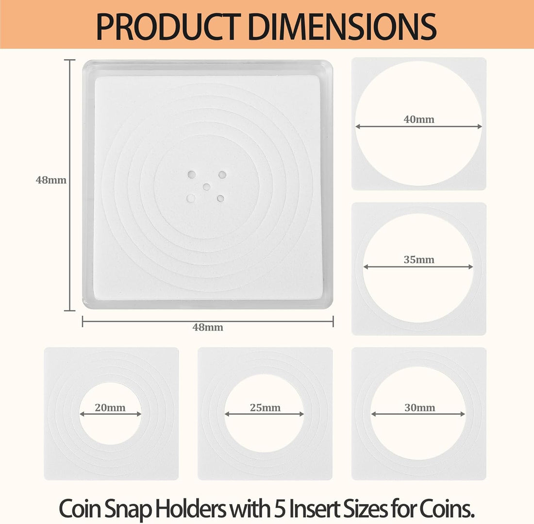 60 Pcs Coin Holders for Collectors, Clear Coin Cases with 5-Size Sponge Gaskets 20/25/30/35/40Mm, Plastic Coin Slabs and Coin Protectors for Silver Dollar Collectors Collection Supplies, White