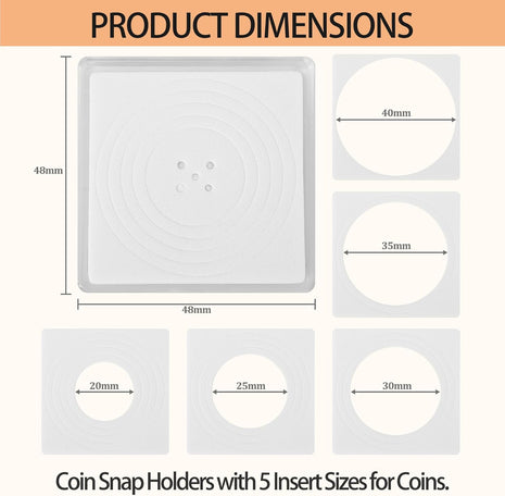60 Pcs Coin Holders for Collectors, Clear Coin Cases with 5-Size Sponge Gaskets 20/25/30/35/40Mm, Plastic Coin Slabs and Coin Protectors for Silver Dollar Collectors Collection Supplies, White
