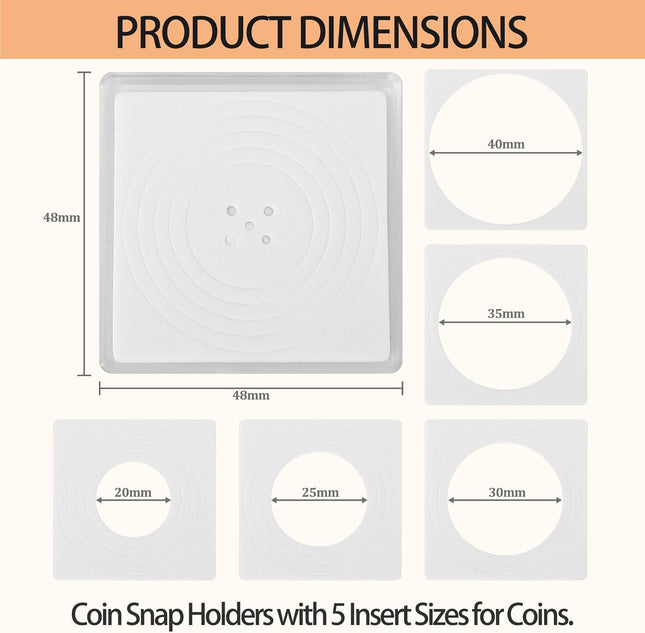 60 Pcs Coin Holders for Collectors, Clear Coin Cases with 5-Size Sponge Gaskets 20/25/30/35/40Mm, Plastic Coin Slabs and Coin Protectors for Silver Dollar Collectors Collection Supplies, White