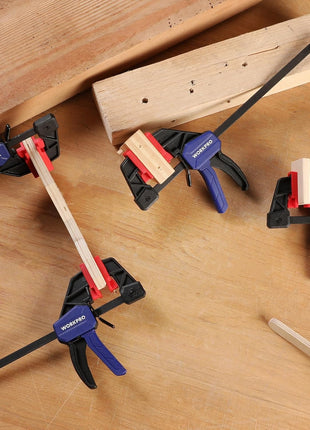 6" Mini Bar Clamps for Woodworking, One-Handed Clamp/Spreader, Wood Clamps Set, Screw Change F Clamps with 50LBS Load Limit, 4 Pack
