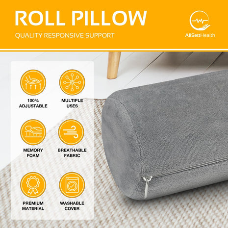 Firm Cervical Neck Roll Memory Foam Pillow, Bolster Pillow, round Neck Support for Sleeping | Bolster for Bed, Legs, Back and Yoga