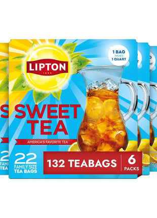 Lipton Southern Sweet Iced Tea Bags, Family Size Zero Calories, 132 Total Bags (22Ct - Pack of 6)
