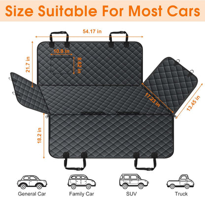 Waterproof Dog Car Seat Cover for Back Seat - Durable, Scratch Proof Pet Hammock with Nonslip Design &amp; Storage Pockets, Fits Cars, Suvs, Trucks- S, Black