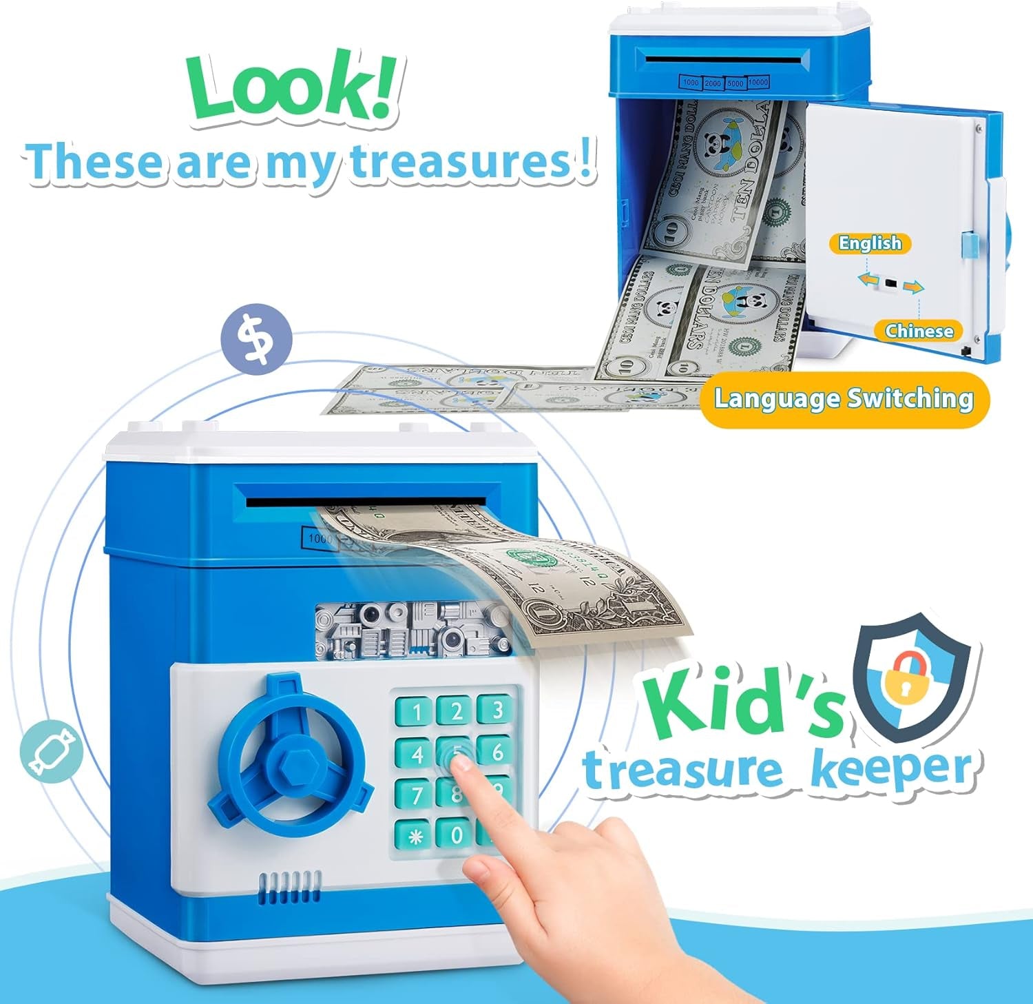 Piggy Bank for Boys Toys Age 6-8 8-10 - Kids Toys for 4 5 6 7 8 9 10 Year Old Boy Gifts - ATM Machine Money Saving Box for Kids Boy Christmas Birthday Gifts