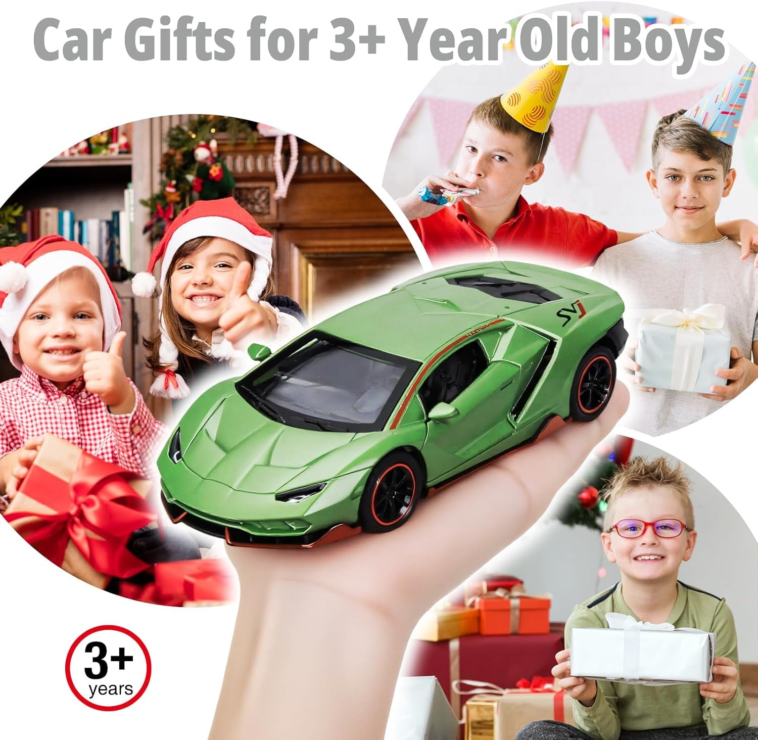 Toy Cars for Boys Age 3-12 1/ Small Diecast Metal Model Car Toys with Light and Sound Pull Back Sport Car for 3+ Years Old Kids Birthday (Green)