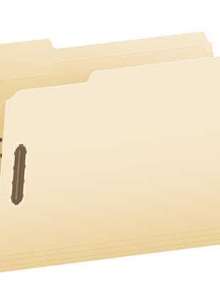 Fastener File Folders, 2 Fasteners, Pockets with Prongs, File Organizers for School, Home and Office, Letter Size, Manila, 1/3 Cut Tabs, in Left, Right, Center Positions, 50 per Box (FM213)